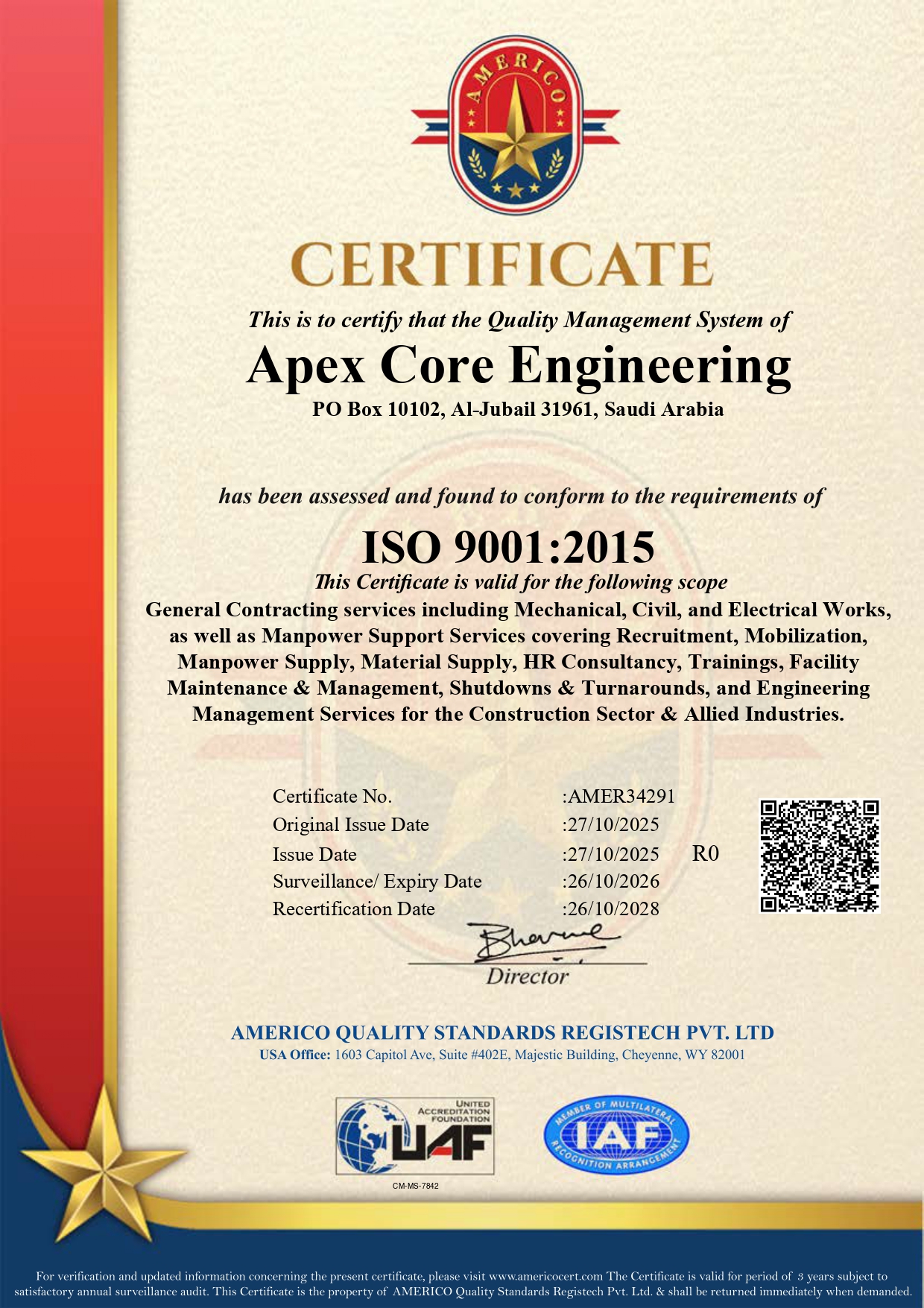Apex Core Engineering - ISO 9001