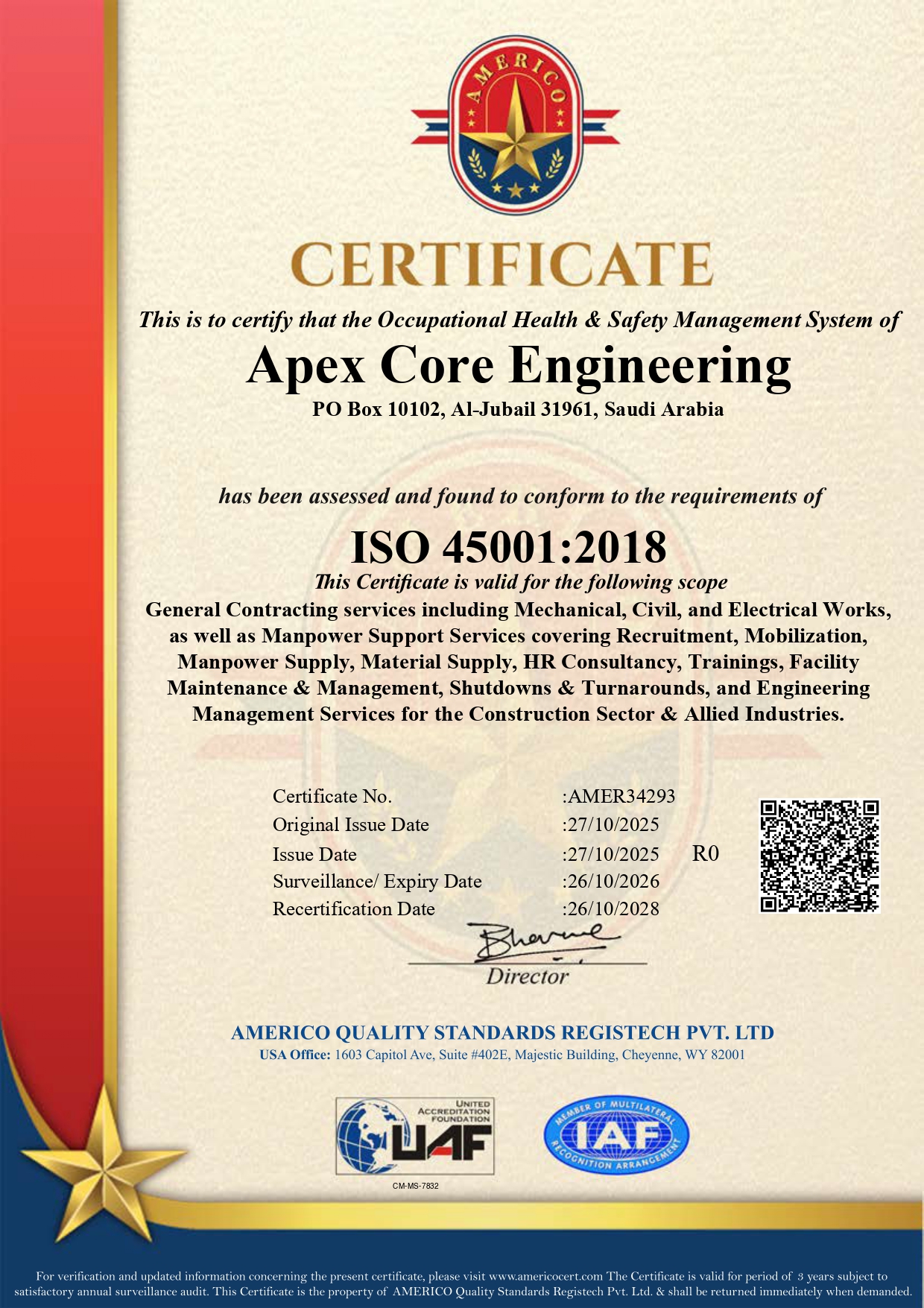 Apex Core Engineering - ISO 45001